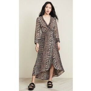 GANNI Mullin Georgette Leopard Print Wrap Maxi Dress